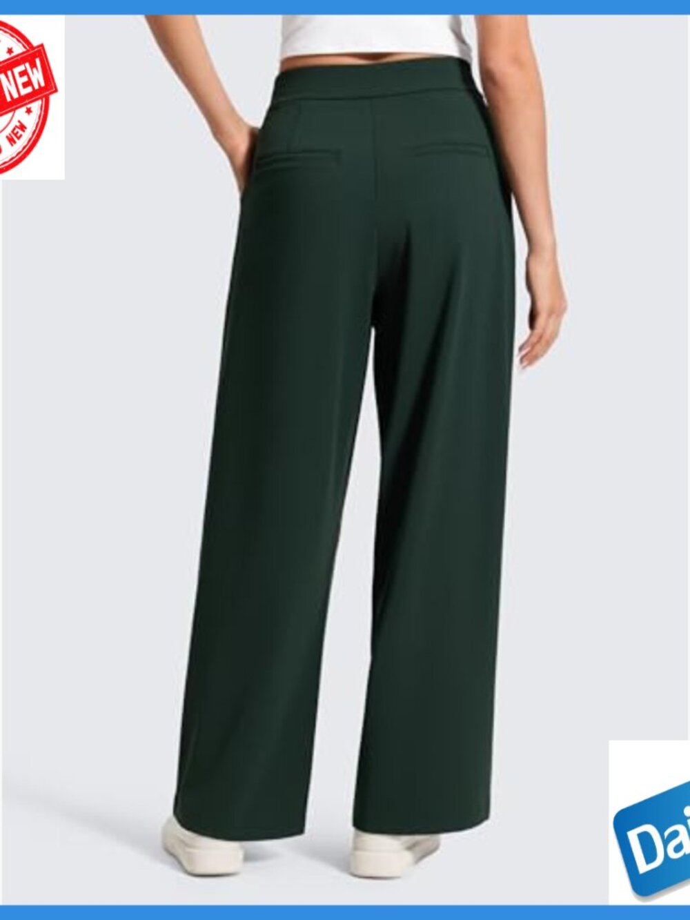 29" Wide Leg Work Pants with Pockets, 4-Way Stretch Business Casual - Picture 2 of 4